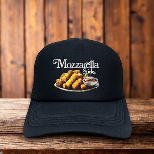 Mozzarella Sticks Mens Trucker Hat Black Snapback 90s Advertisement Vintage Food